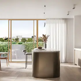 Sunlit dining room and greenery